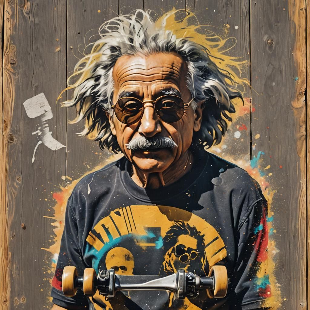 Einstein Skateboarding: Urban Street Art Portrait