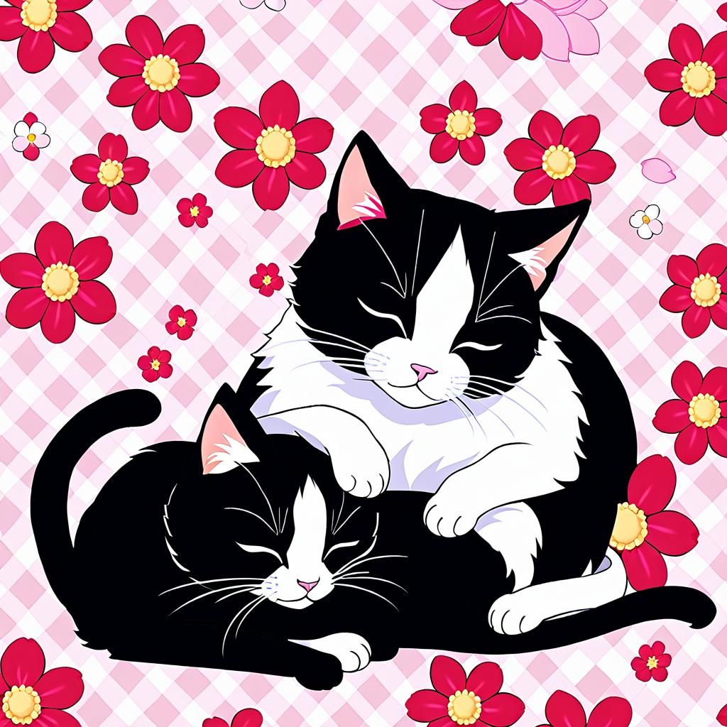 Two Cute anime tuxedo cats sleeping together