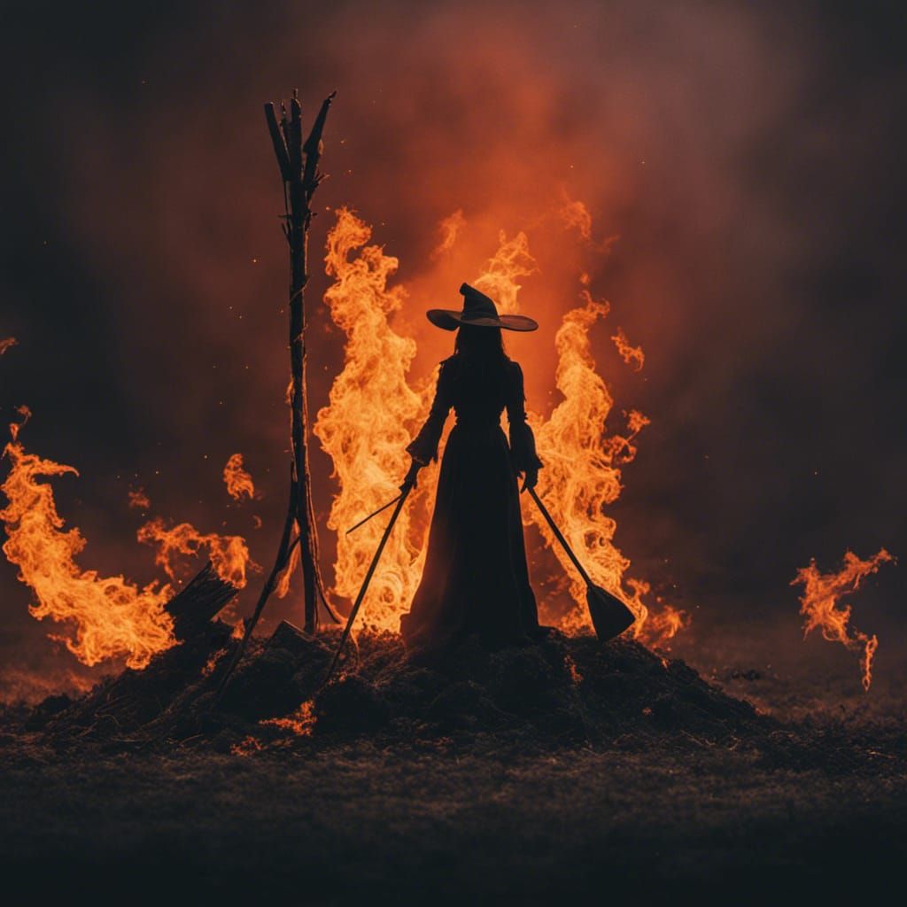 Minimalist Witch Burning: Studio Photo with Vibrant Colors