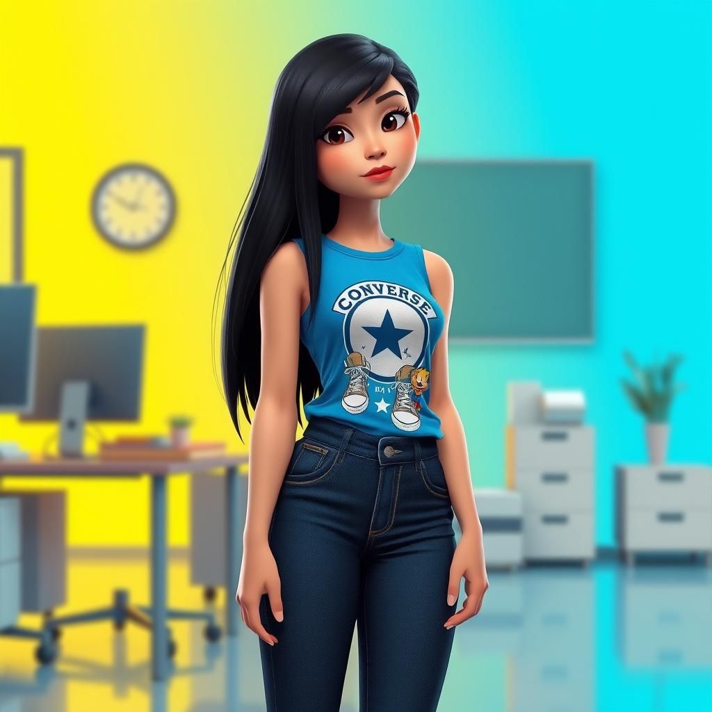 Stylish Woman in Office: Pixar-Inspired 3D Digital Art