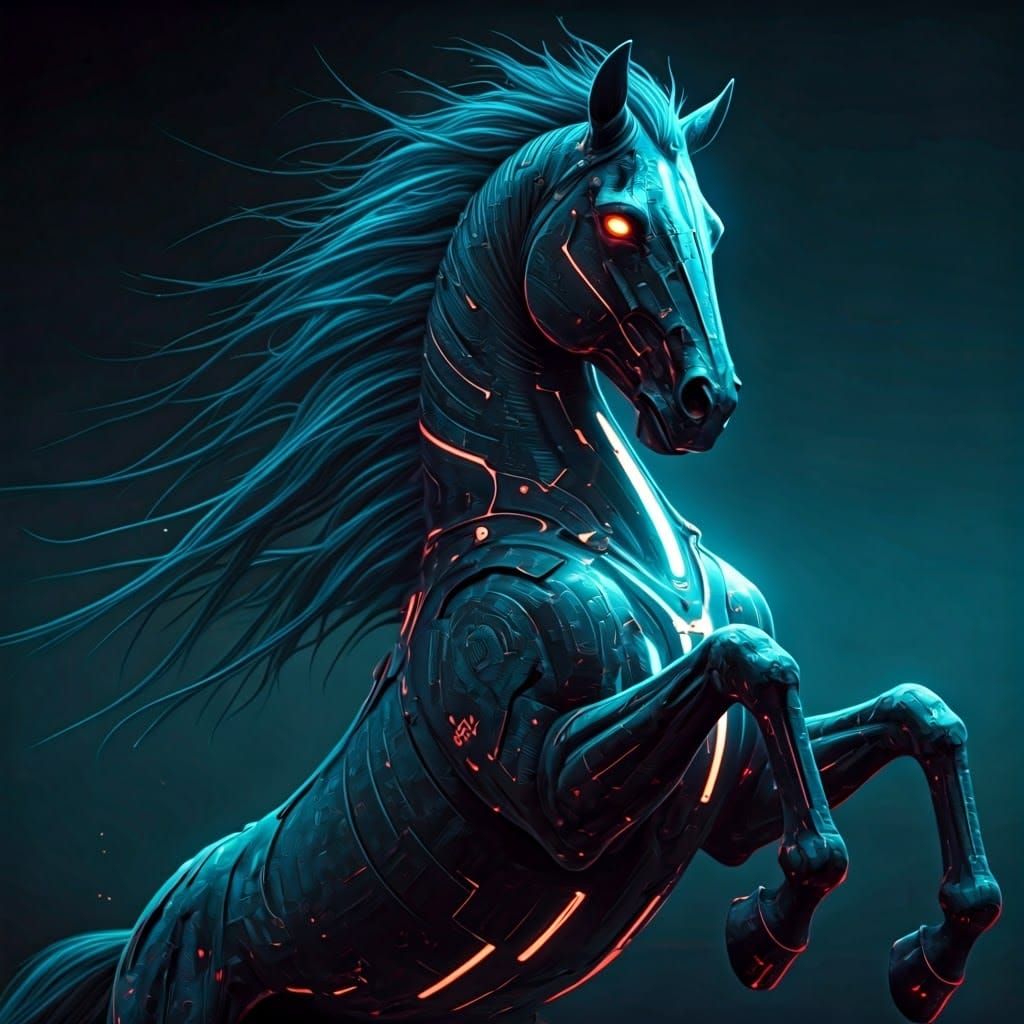Cyber Punk Stallion in Neon Latticework