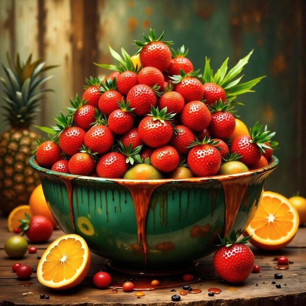 Strawberries with Syrup Waterfall in Japanese Style