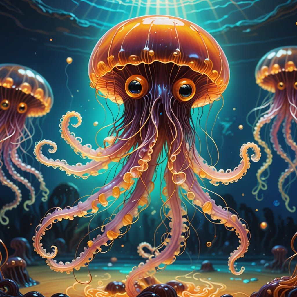 Anthropomorphic Jellyfish Karate in Surreal Oil Painting