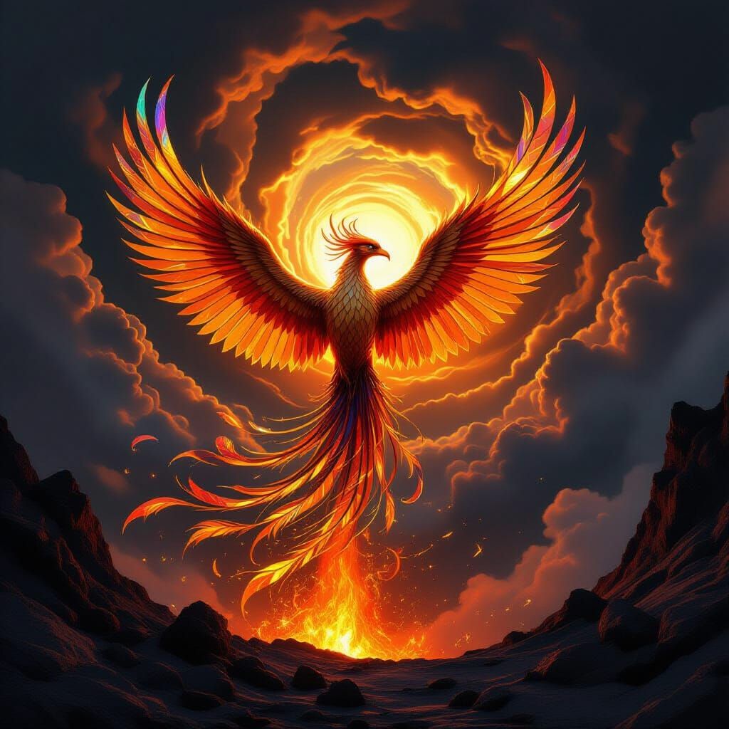 Majestic Phoenix Rises from Fiery Volcano in Hyperrealistic ...