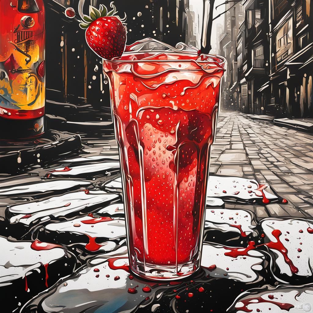 Strawberry Beverage Poster in Art Nouveau Style