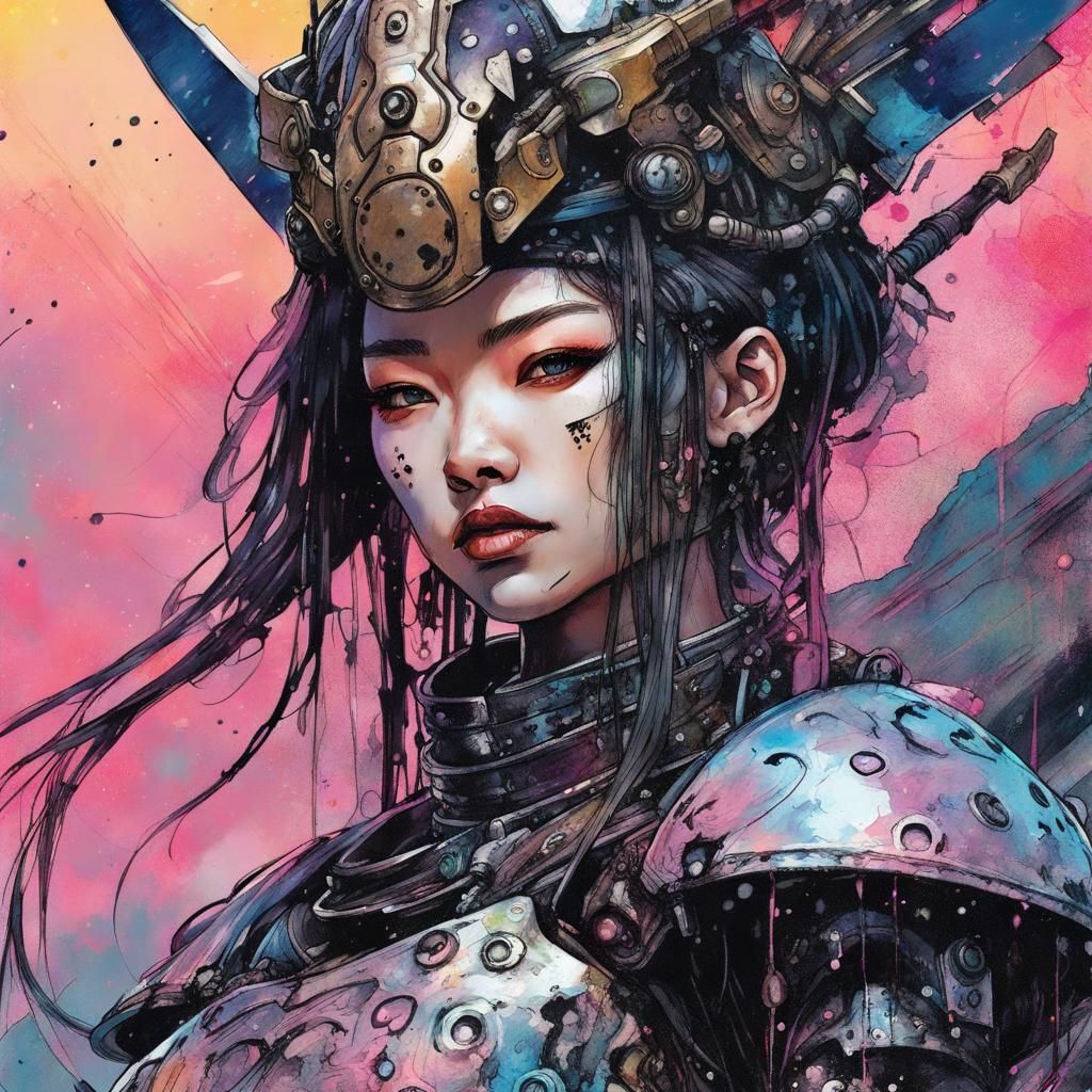 Cyberpunk Japanese Warrior Queen Portrait