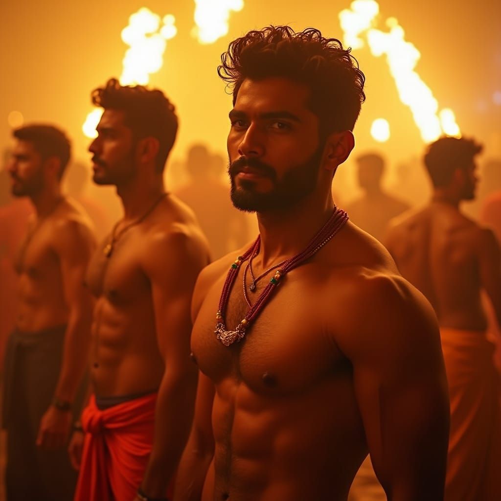 Diwali Celebration: Handsome Men in Golden Light
