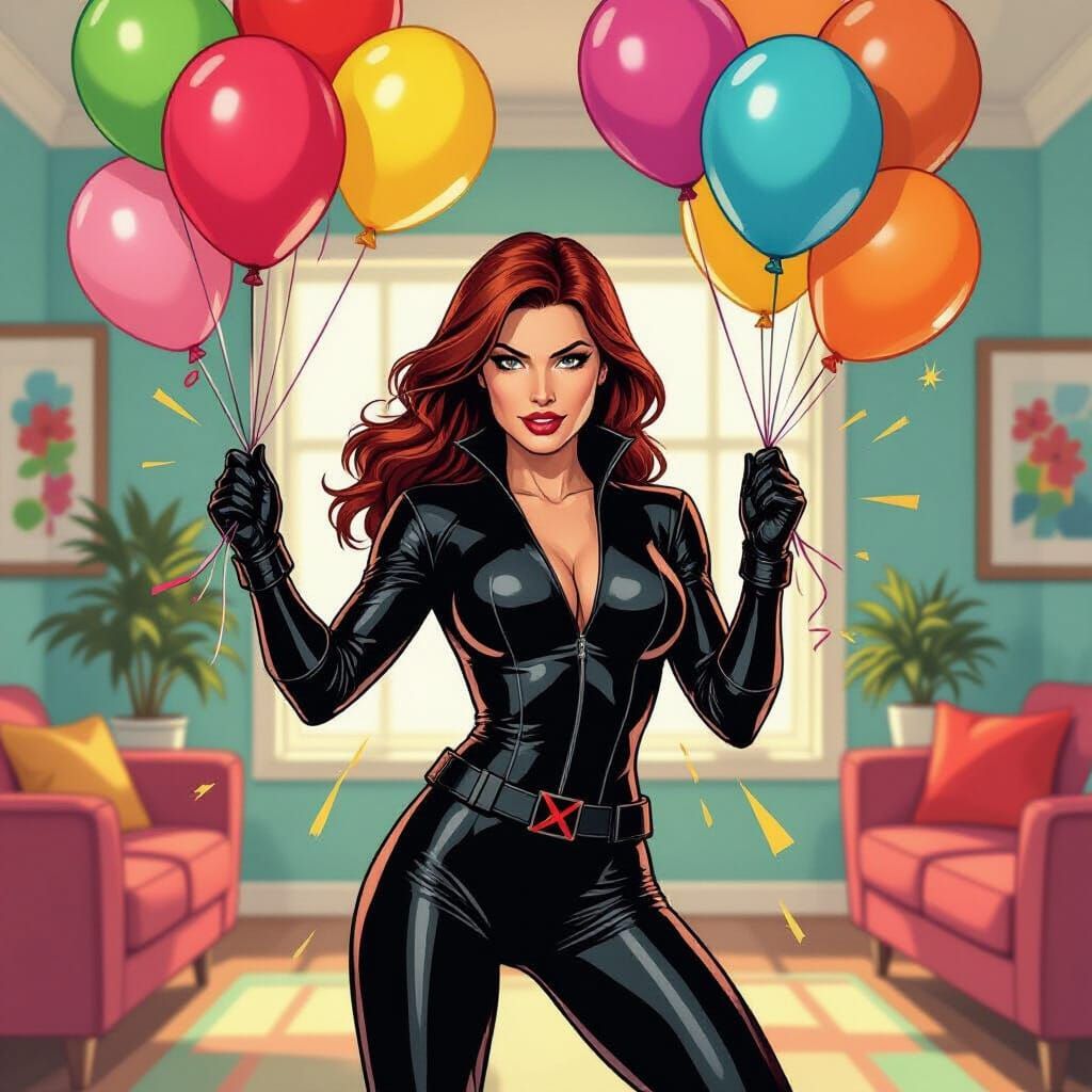 Black Widow's Explosive Party: A Comic Book Rendition