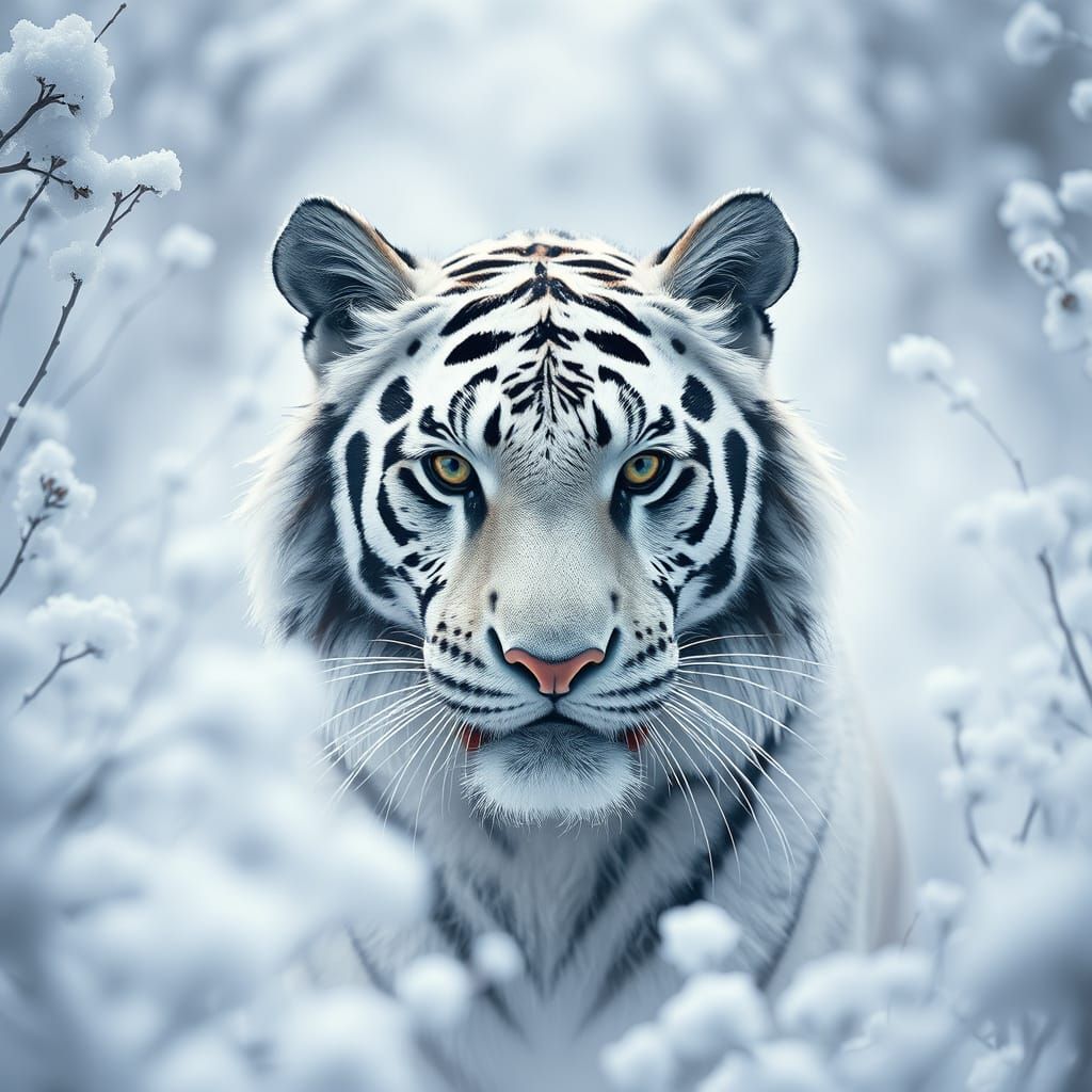 White Tiger in Snowy Forest: Photorealistic 8K