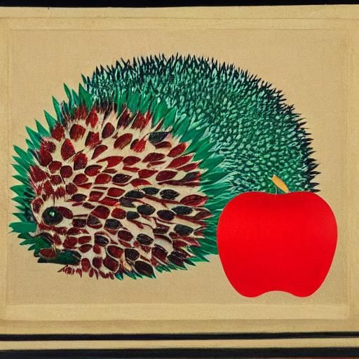 Kirigami Hedgehog and Apple, Surrealist Style