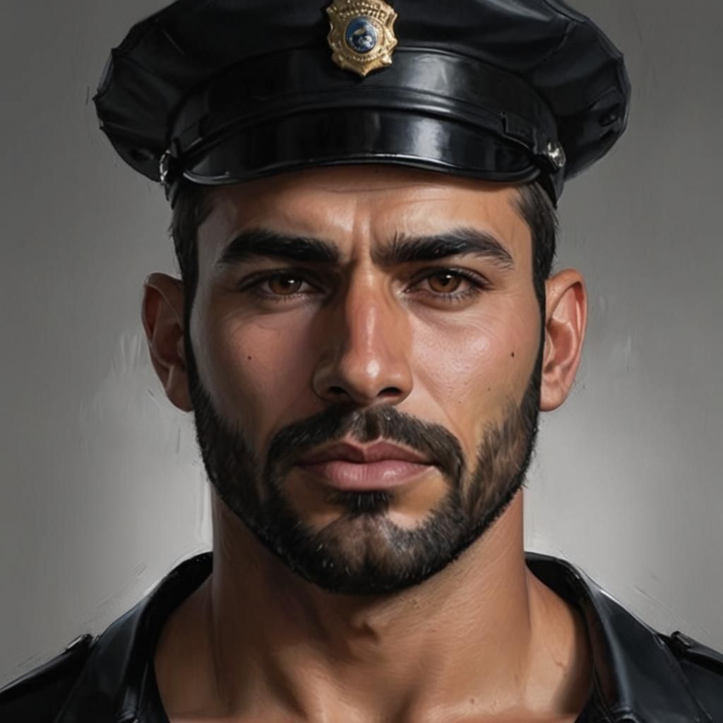 Handsome Bearded Policeman Portrait in Digital Art Style