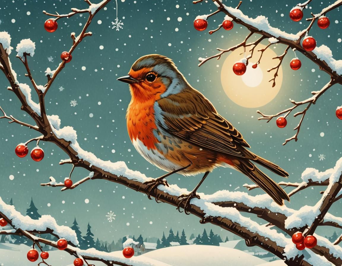 Festive Robin in Retro Pin-Up Style