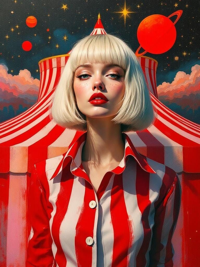 Striking Woman in Abstract Setting, Atmospheric Painting Sty...