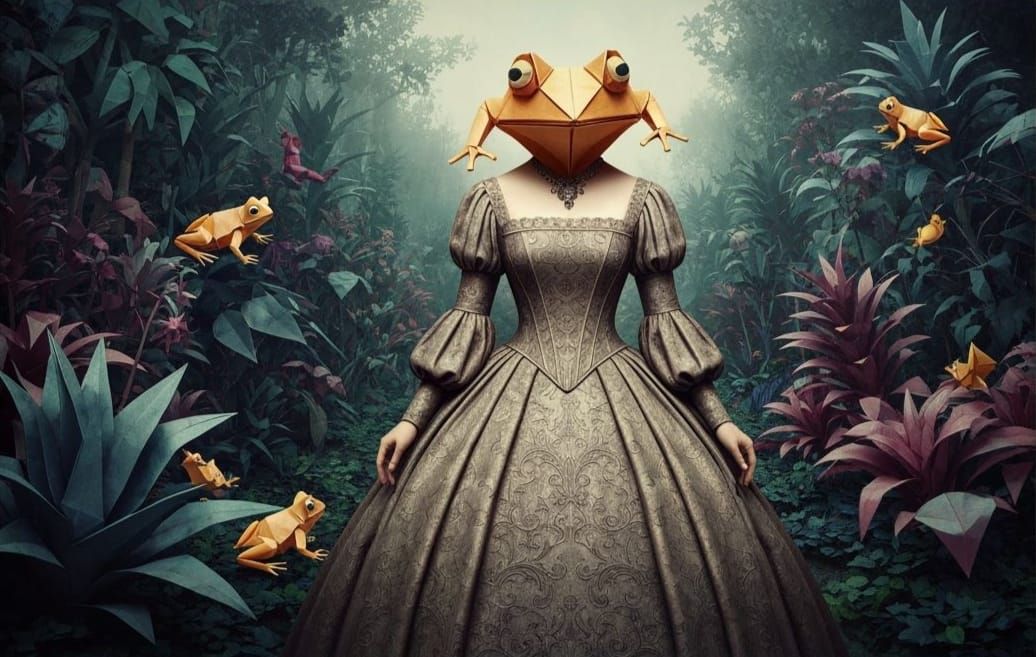 Papercraft Frog Princess Surreal Collage