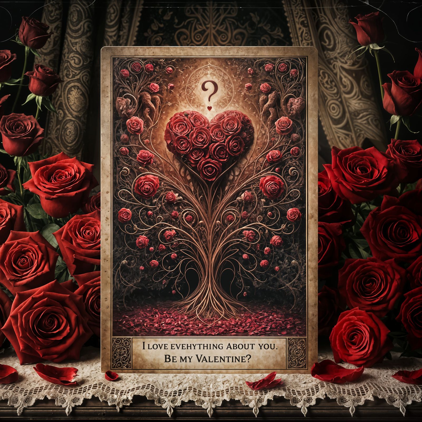 Romantic Late 19th-Century Valentine's Card with Symbolic Ri...