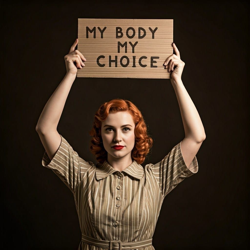 Retro Woman's Protest Sign in Monochrome Portrait