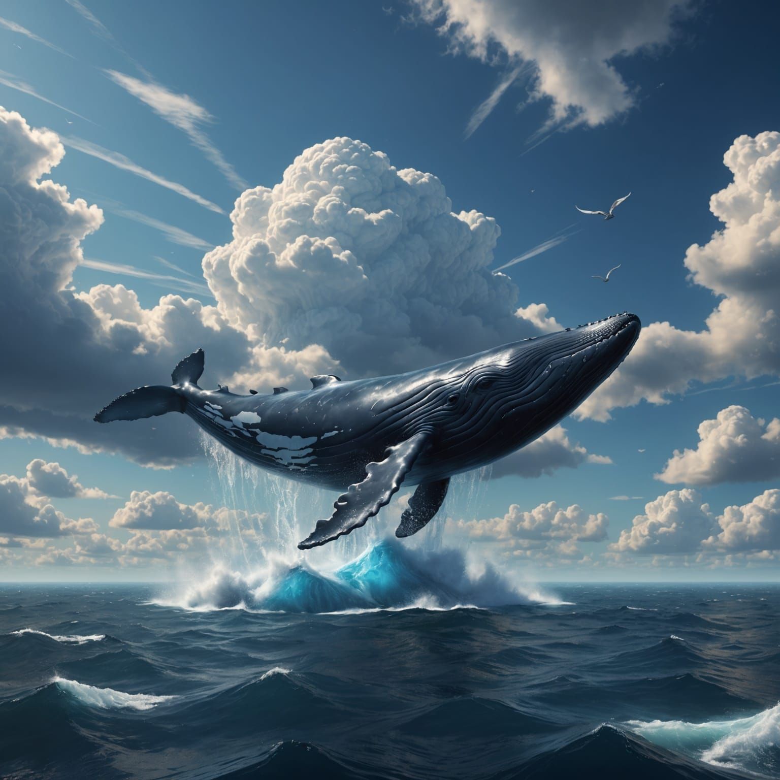 Whale Emerges from Clouds: Fantasy Concept Art