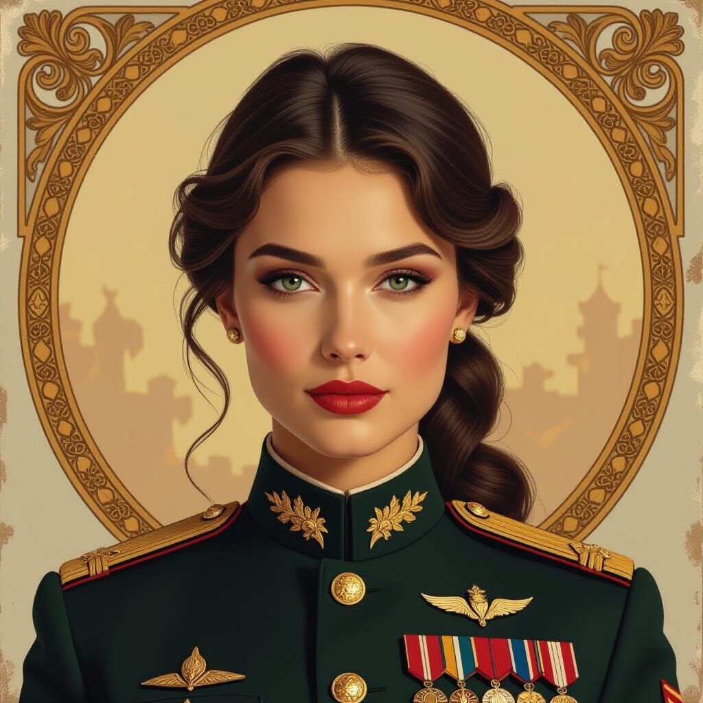 Confident Russian Captain in Art Nouveau Style