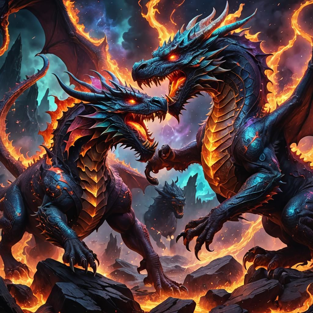 Dragon vs Hellhound in Cosmic Astral Battle