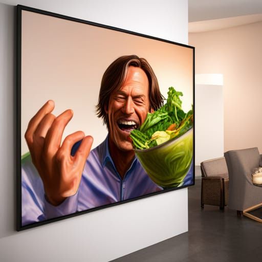 Kevin Sorbo Laughing: Hyperrealistic Salad Portrait