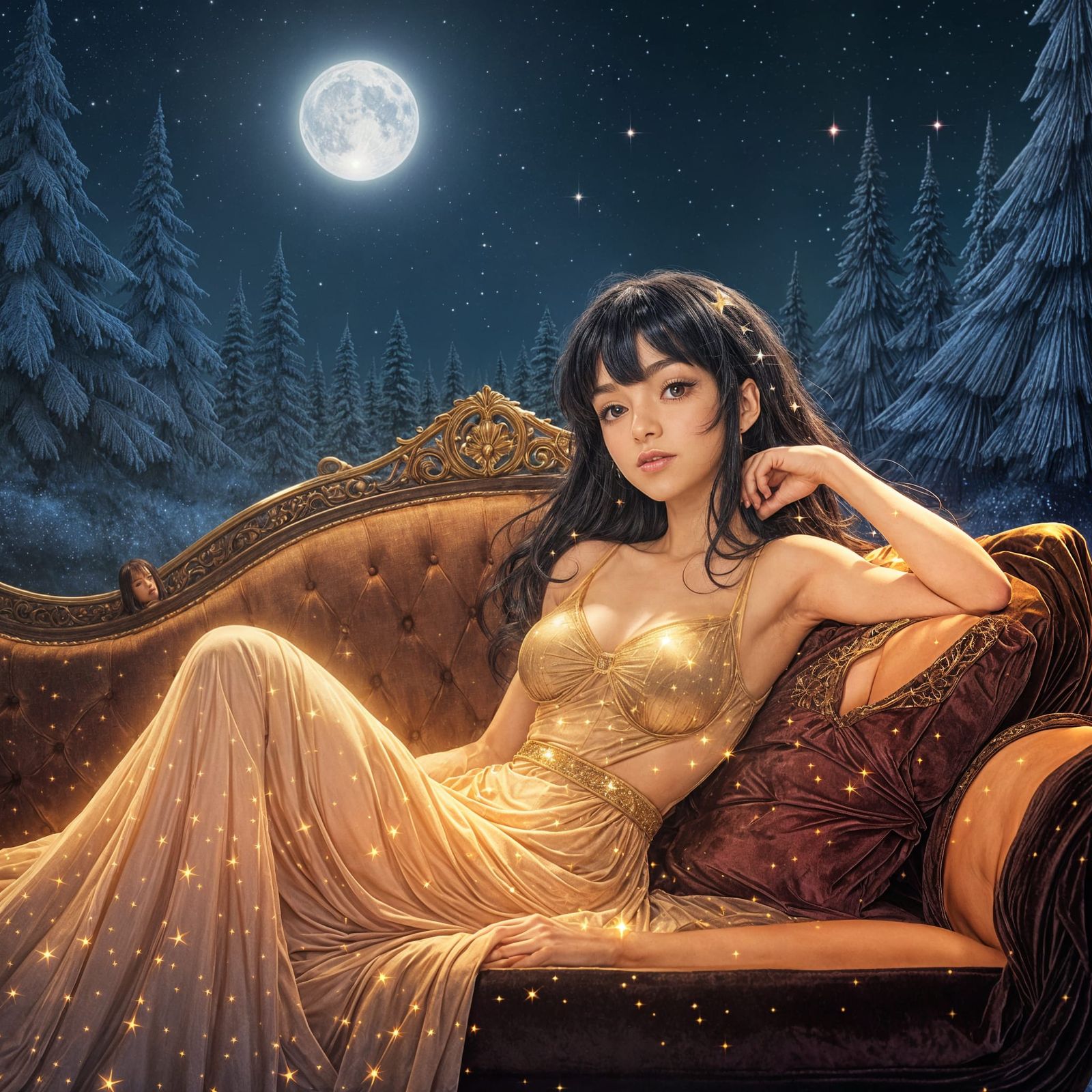 Anime Woman of Stardust on Velvet Chaise