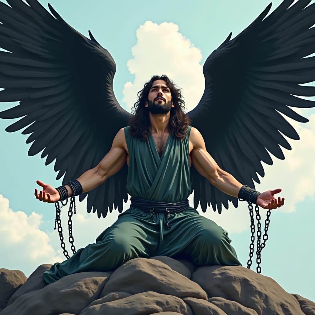 Fallen Angel Kneeling on Apocalyptic Peak