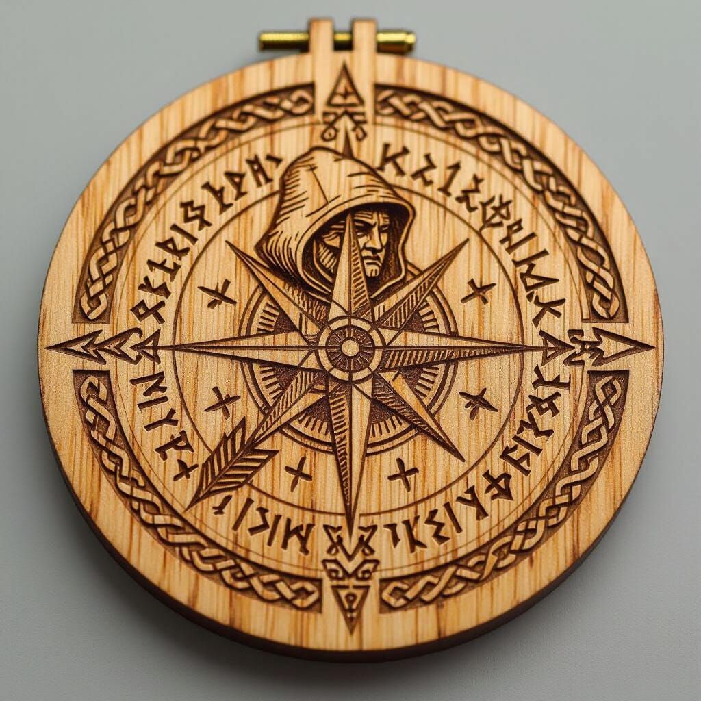 Carved Wooden Disk: Scientist Explorer Symbol