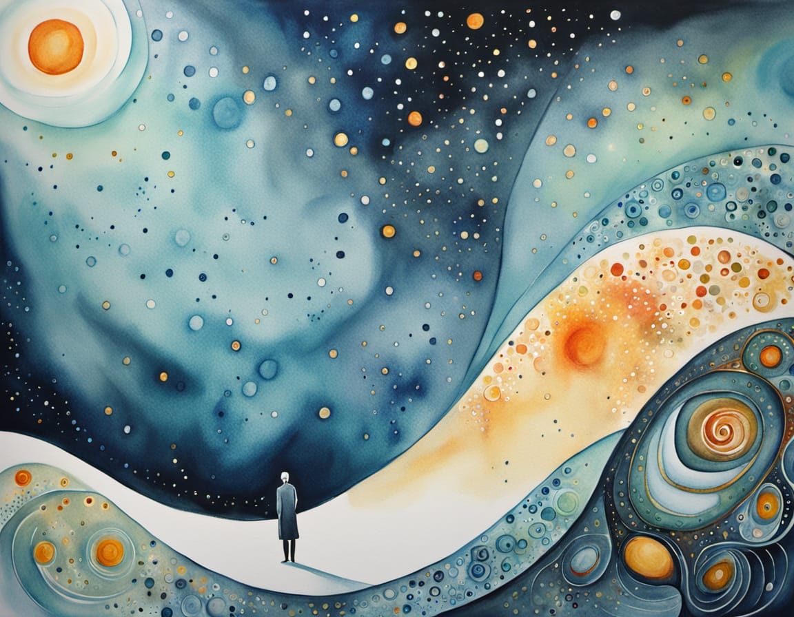 Lone Figure Contemplates Surreal Void in Dreamlike Digital P...