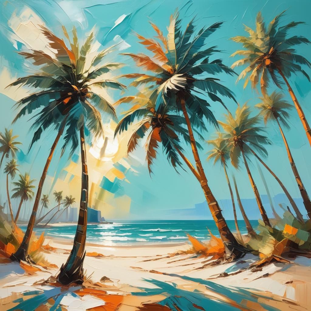 Expressionist Palm Trees in Impasto Painting Style