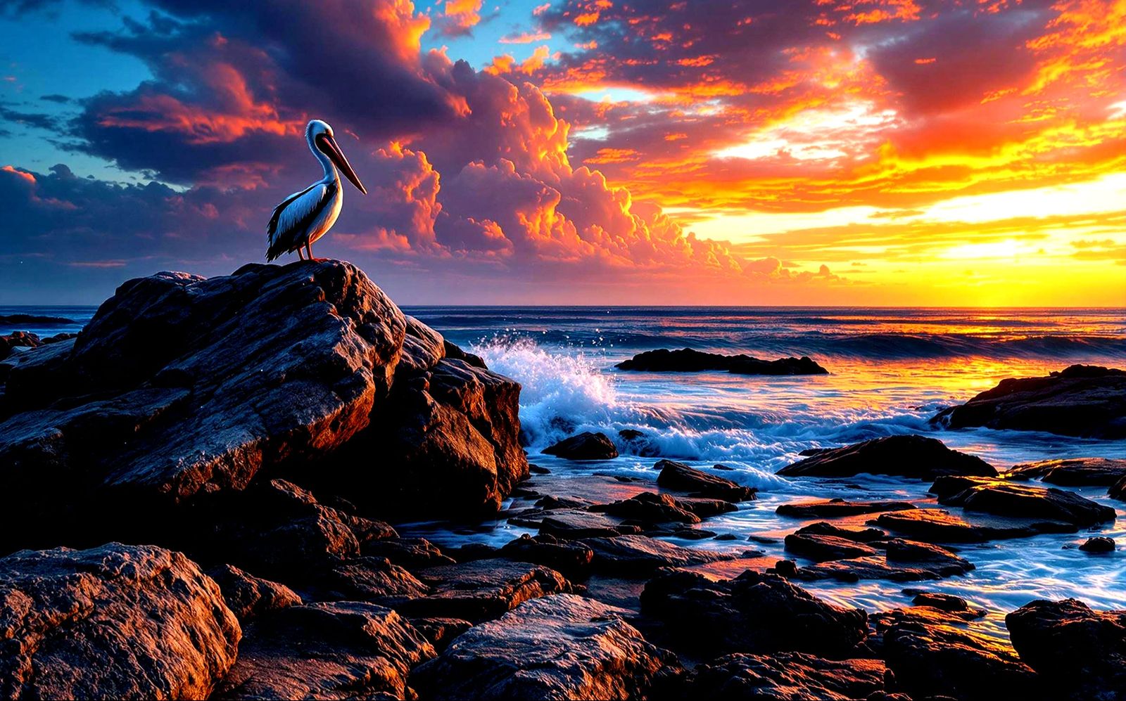 Vibrant Sunset on a Pacific Coast Beach