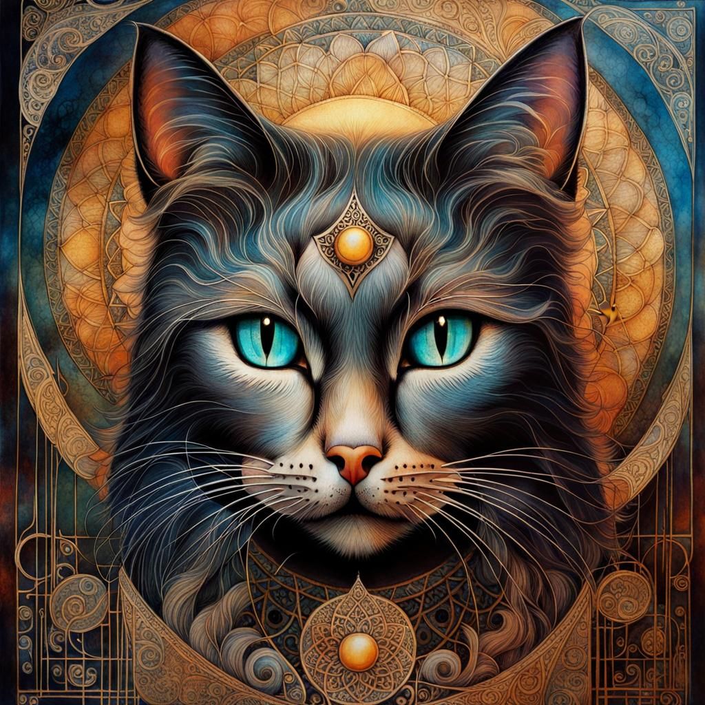 Expressive Blue-Eyed Cat in Fairycore Style