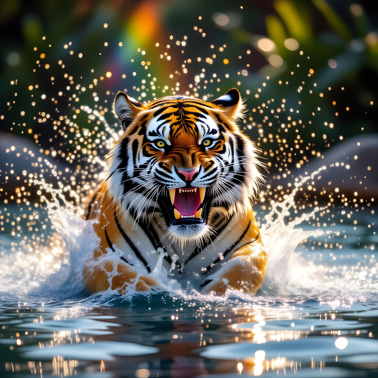 Realistic Water Tiger Sculpture Mid-Splash