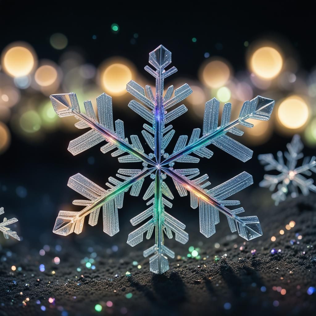 Create an UHD 32K resolution of an iridescent single snowfla...