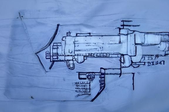 Futuristic Weapon Schematics: Technical Blueprint Illustrati...