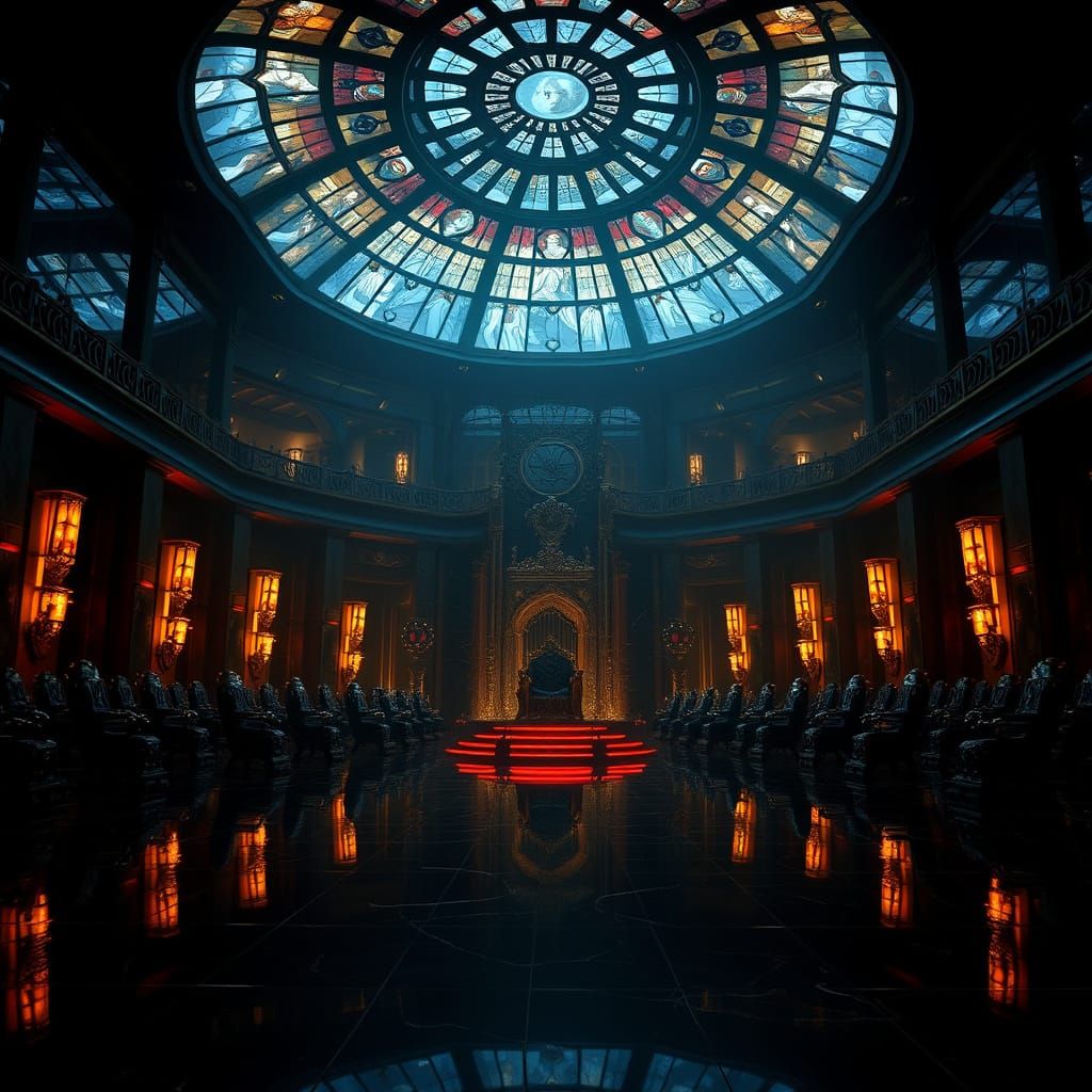 Cathedral of Power: Grand Hall of Thrones in Obsidian-Marble...