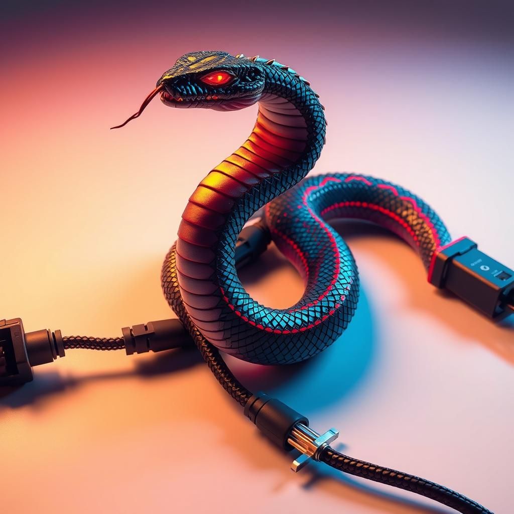 Cyberpunk Serpent Wrapped Around Power Cord