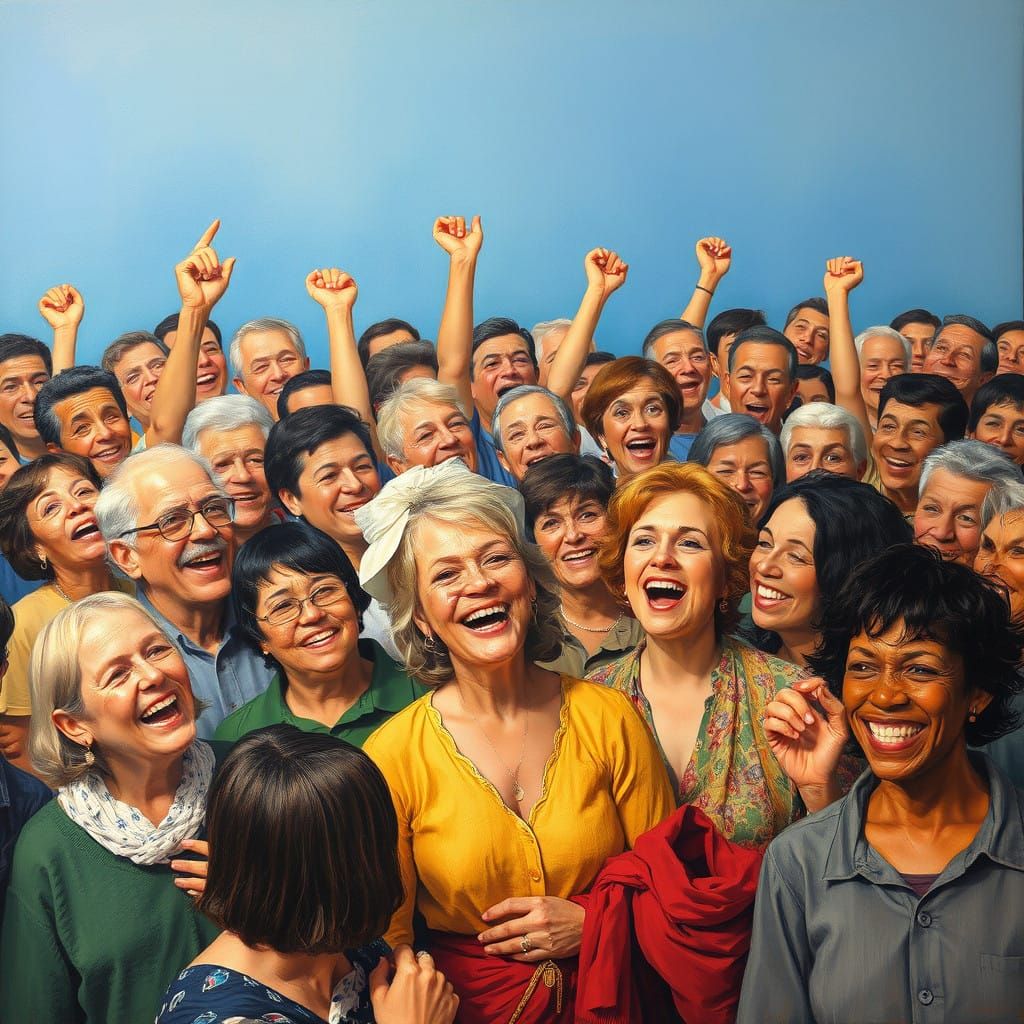 Joyful Multicultural Gathering in Vibrant Oil Painting