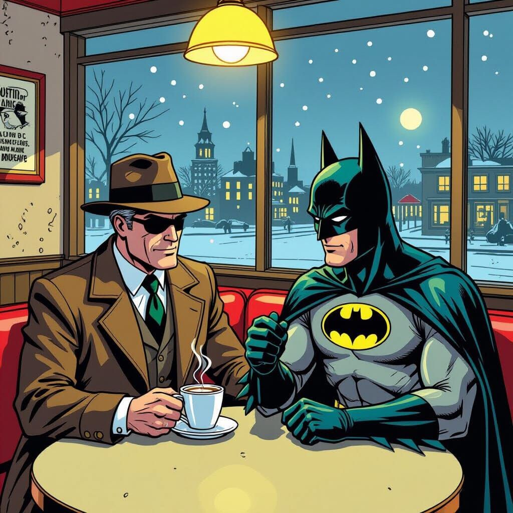 Batman and Gordon Share Coffee in Noir Diner