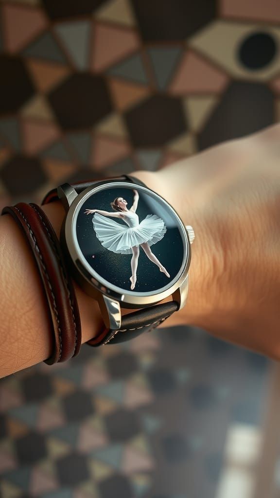 Ballerina on Watch Face in Art Nouveau Style