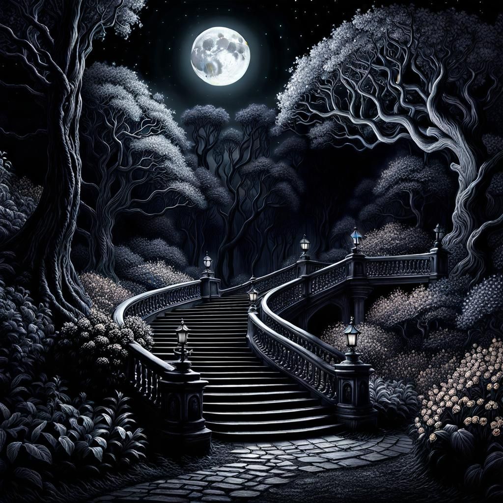 Enchanted Orchard by Moonlight: Dark Fantasy Concept Art