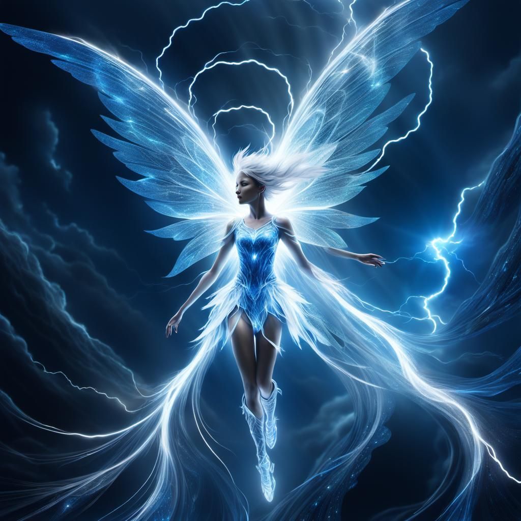 Luminous Lightning Fairy in Surreal Dreamscape