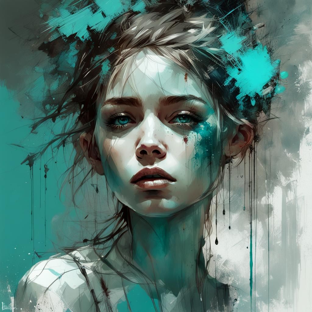 Girl with Turquoise Gems, Detailed Digital Painting