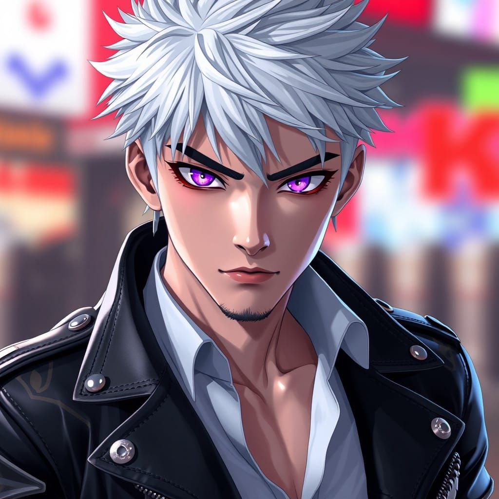 Cyberpunk Anime Bad Boy with Pastel Eyes