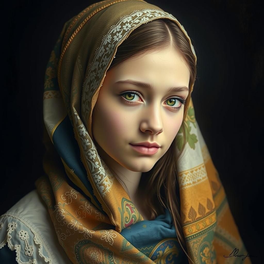 Enigmatic Woman with Secret Smile in Classical Portrait Styl...