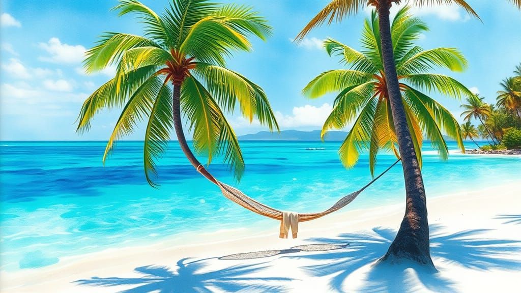 Tropical Oasis in 19th-Century Watercolor Style