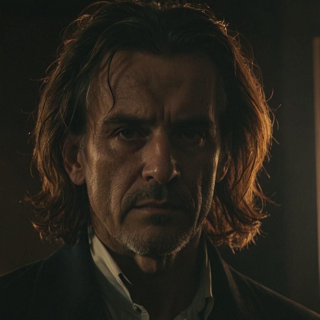 Dramatic Close-Up of Older Man in Dark Academia Style