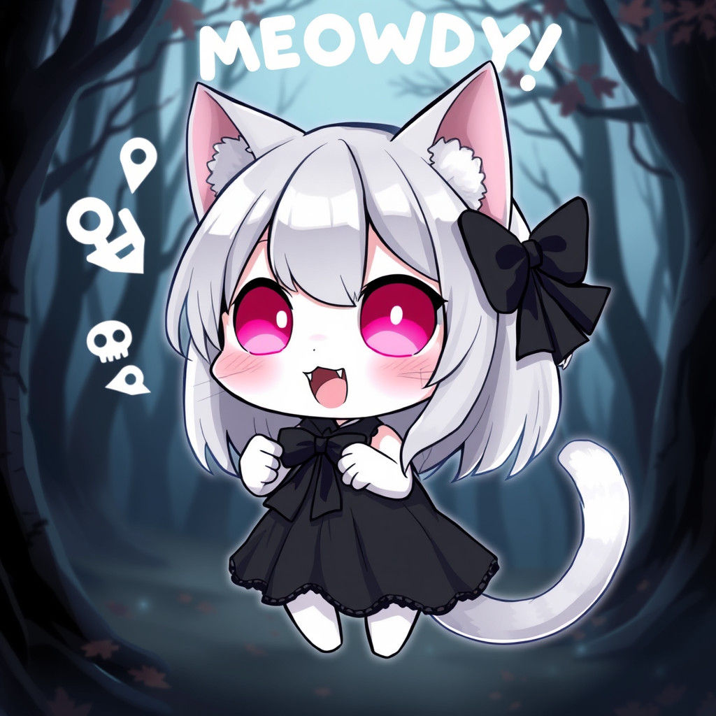 Translucent Anime Catgirl Ghost in Haunted Woods