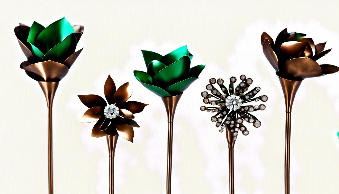Metal Flower Bouquet: Steel, Bronze, Diamond, Emerald