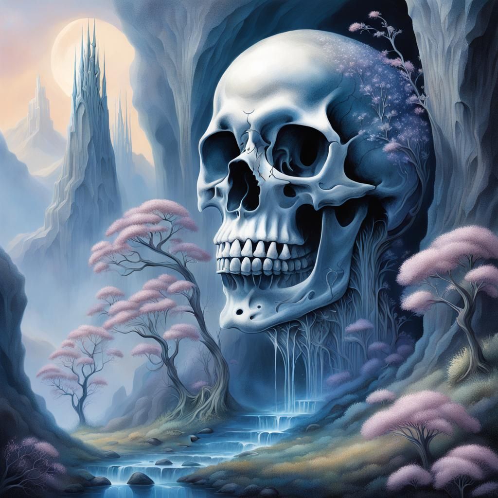 Surreal Skeletal Spring Scenery with Silver Starwort