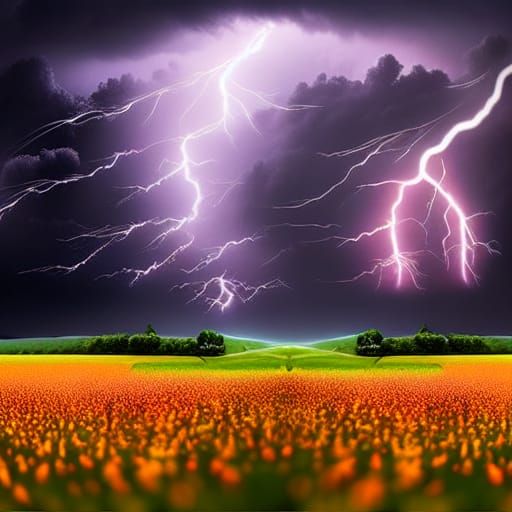 Epic Thunderstorm Over Bright Detailed Field
